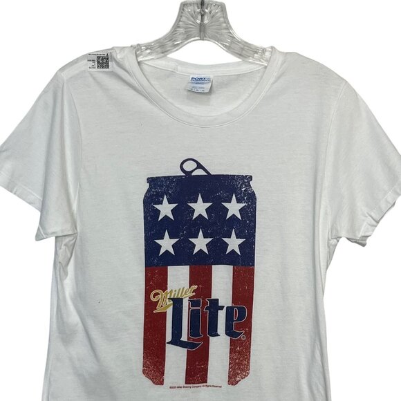 Miller Lite American Flag Tshirt Womens Medium White Port & Company - Picture 3 of 8